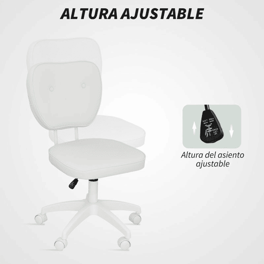 Vinsetto Cadeira de Escritório Estofada em PU Cadeira de Escritório Giratória com Altura Ajustável Sem Braços Carga 120 kg Cadeira de Estudo Dormitório 46x59x82-92 cm Branco