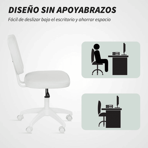 Vinsetto Cadeira de Escritório Estofada em PU Cadeira de Escritório Giratória com Altura Ajustável Sem Braços Carga 120 kg Cadeira de Estudo Dormitório 46x59x82-92 cm Branco
