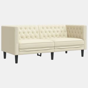 vidaXL Sofá chesterfield 2 lugares couro artificial creme