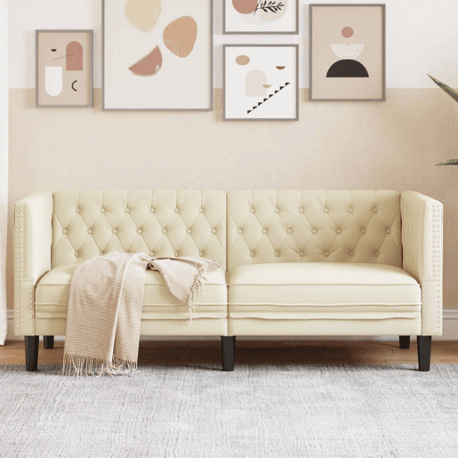 vidaXL Sofá chesterfield 2 lugares couro artificial creme vidaXL Sofá chesterfield 2 lugares couro artificial creme