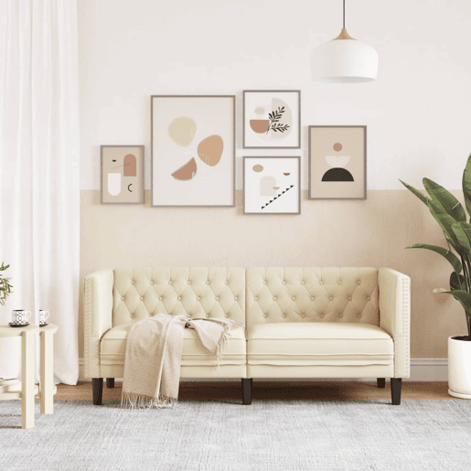 vidaXL Sofá chesterfield 2 lugares couro artificial creme vidaXL Sofá chesterfield 2 lugares couro artificial creme