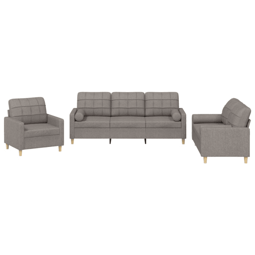 vidaXL 3 pcs conjunto de sofás com almofadas tecido cinza-acastanhado vidaXL 3 pcs conjunto de sofás com almofadas tecido cinza-acastanhado