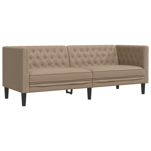 vidaXL Sofá chesterfield 3 lugares couro artificial cappuccino