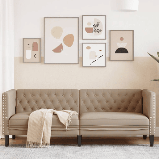 vidaXL Sofá chesterfield 3 lugares couro artificial cappuccino