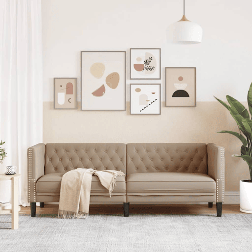 vidaXL Sofá chesterfield 3 lugares couro artificial cappuccino