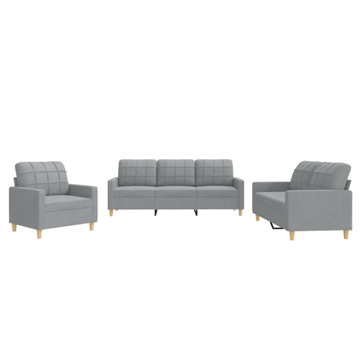 vidaXL 3 pcs conjunto de sofás com almofadões tecido cinzento-claro