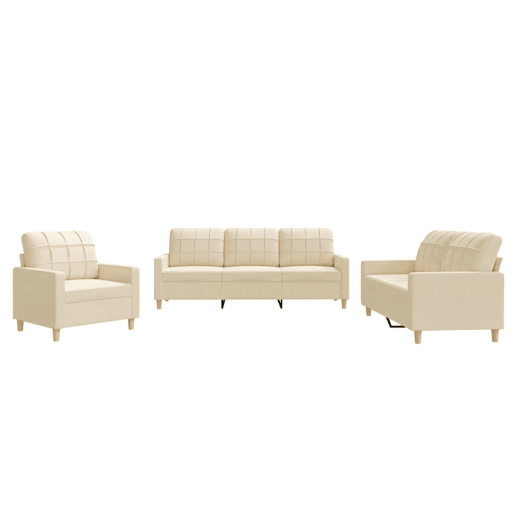 vidaXL 3 pcs conjunto de sofás com almofadões tecido cor creme vidaXL 3 pcs conjunto de sofás com almofadões tecido cor creme