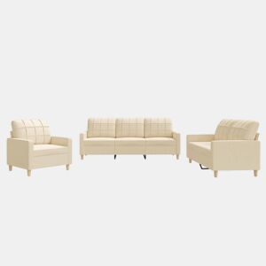 vidaXL 3 pcs conjunto de sofás com almofadões tecido cor creme