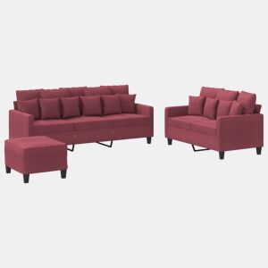 vidaXL 3 pcs conjunto de sofás com almofadões tecido vermelho tinto