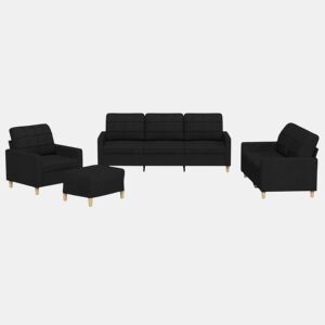 vidaXL 4 pcs conjunto de sofás com almofadões tecido preto