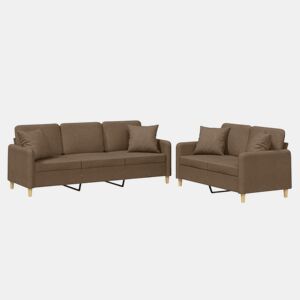 vidaXL 2 pcs conjunto de sofás com almofadas tecido castanho