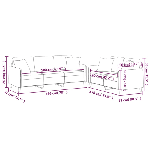 vidaXL 2 pcs conjunto de sofás com almofadas tecido castanho