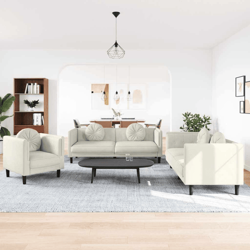 vidaXL 3 pcs conjunto de sofás com almofadas veludo cor creme vidaXL 3 pcs conjunto de sofás com almofadas veludo cor creme