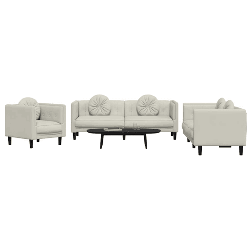 vidaXL 3 pcs conjunto de sofás com almofadas veludo cor creme vidaXL 3 pcs conjunto de sofás com almofadas veludo cor creme