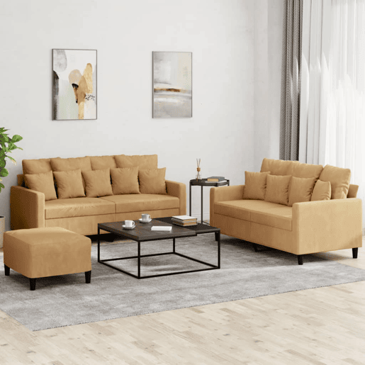 vidaXL 3 pcs conjunto de sofás com almofadões veludo castanho