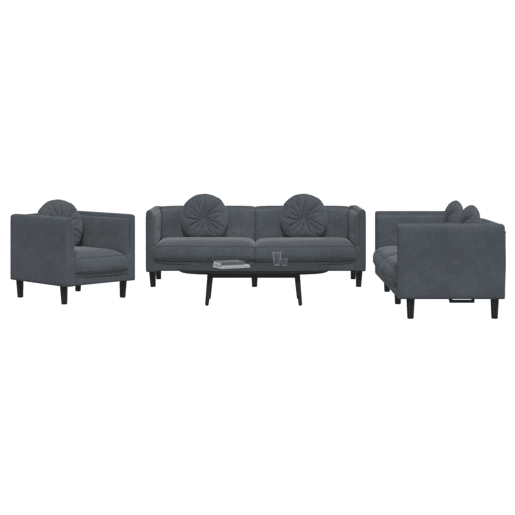 vidaXL 3 pcs conjunto de sofás com almofadas veludo cinzento-escuro vidaXL 3 pcs conjunto de sofás com almofadas veludo cinzento-escuro