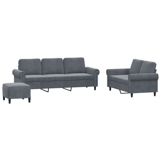 vidaXL 3 pcs conjunto de sofás com almofadões veludo cinzento-escuro vidaXL 3 pcs conjunto de sofás com almofadões veludo cinzento-escuro