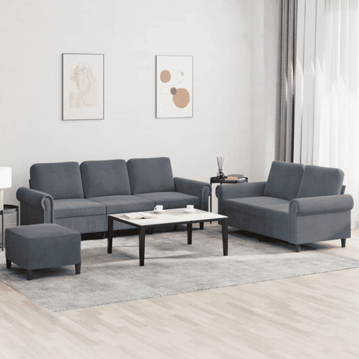vidaXL 3 pcs conjunto de sofás com almofadões veludo cinzento-escuro vidaXL 3 pcs conjunto de sofás com almofadões veludo cinzento-escuro