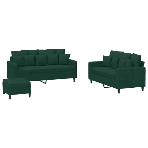 vidaXL 3 pcs conjunto de sofás com almofadões veludo verde-escuro vidaXL 3 pcs conjunto de sofás com almofadões veludo verde-escuro