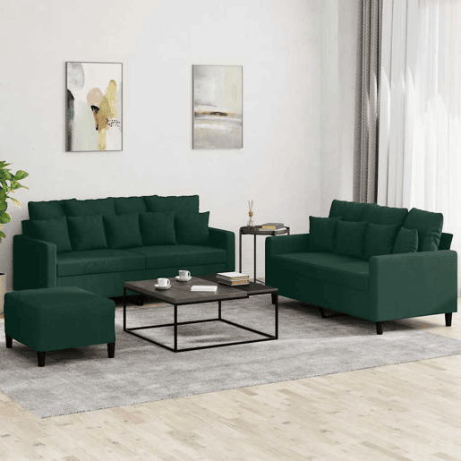 vidaXL 3 pcs conjunto de sofás com almofadões veludo verde-escuro vidaXL 3 pcs conjunto de sofás com almofadões veludo verde-escuro