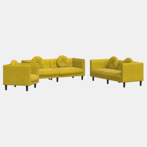 vidaXL 3 pcs conjunto de sofás com almofadas veludo amarelo