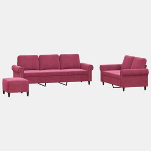 vidaXL 3 pcs conjunto de sofás com almofadões veludo vermelho tinto