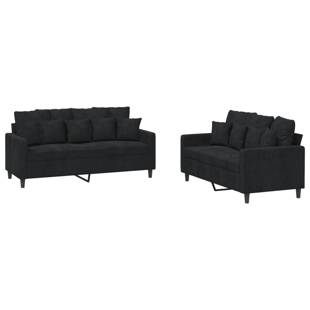 Vidaxl juego de sofás con cojines 2 piezas terciopelo negro