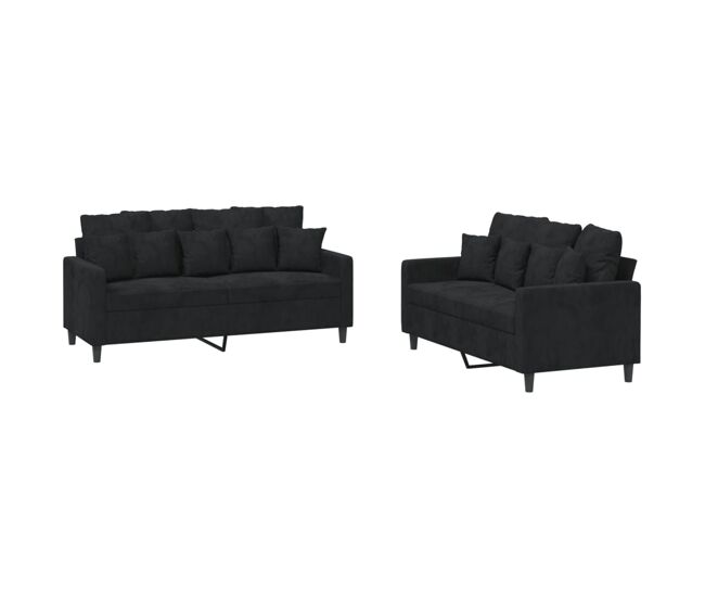 Vidaxl juego de sofás con cojines 2 piezas terciopelo negro