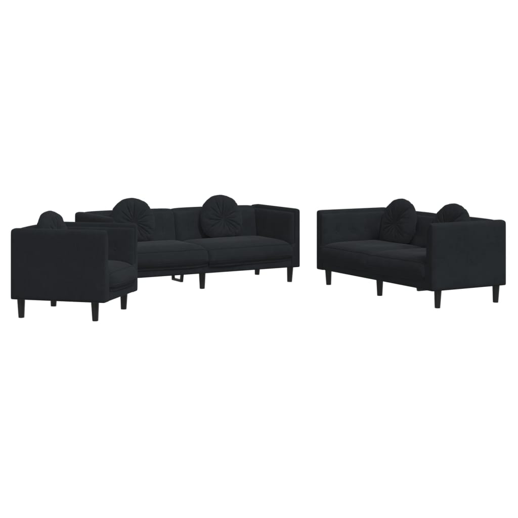 Vidaxl juego de sofás con cojines 3 piezas terciopelo negro