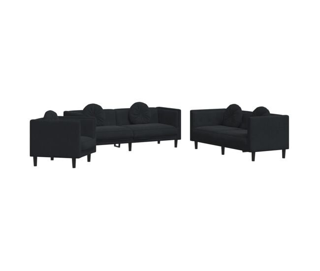 Vidaxl juego de sofás con cojines 3 piezas terciopelo negro