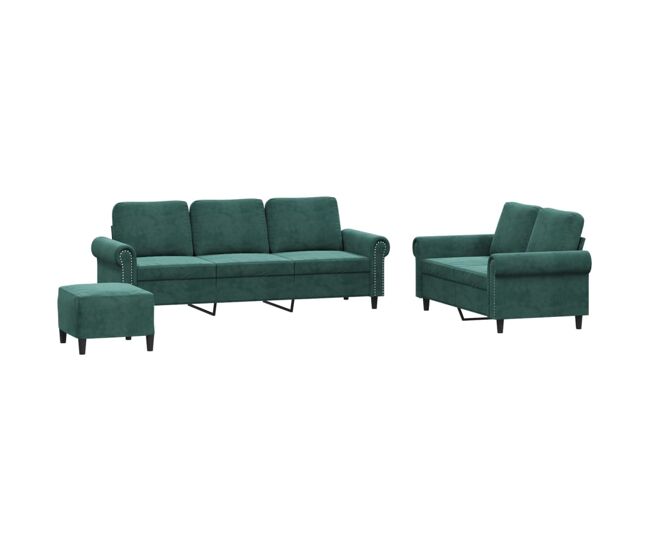 Vidaxl juego de sofás con cojines 3 piezas terciopelo verde oscuro
