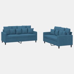 vidaXL 2 pcs conjunto de sofás com almofadões veludo azul