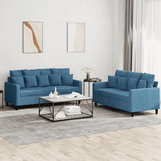 vidaXL 2 pcs conjunto de sofás com almofadões veludo azul