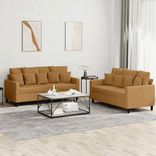vidaXL 2 pcs conjunto de sofás com almofadões veludo castanho vidaXL 2 pcs conjunto de sofás com almofadões veludo castanho