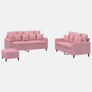 vidaXL 3 pcs conjunto de sofás com almofadões veludo rosa