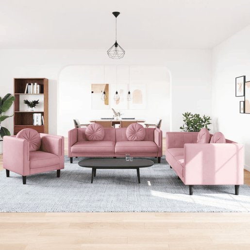 vidaXL 3 pcs conjunto de sofás com almofadas veludo rosa vidaXL 3 pcs conjunto de sofás com almofadas veludo rosa