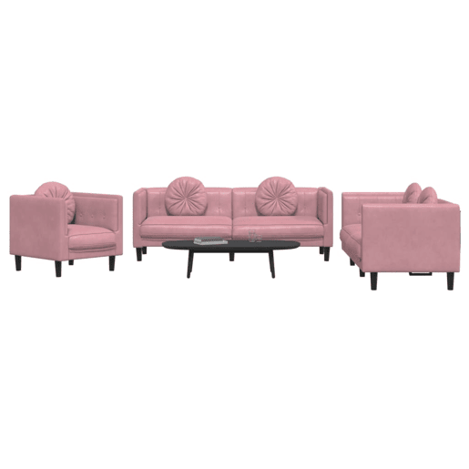 vidaXL 3 pcs conjunto de sofás com almofadas veludo rosa vidaXL 3 pcs conjunto de sofás com almofadas veludo rosa