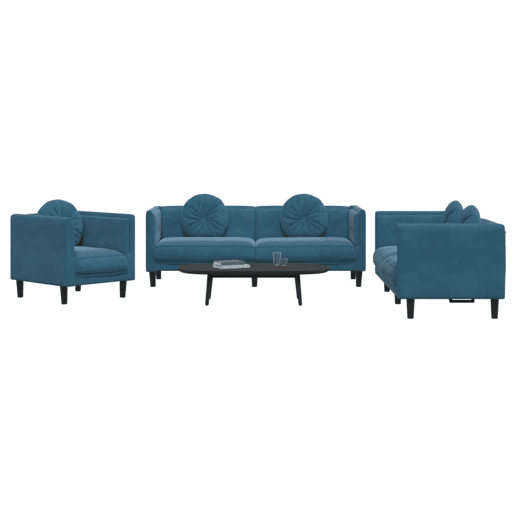 vidaXL 3 pcs conjunto de sofás com almofadas veludo azul vidaXL 3 pcs conjunto de sofás com almofadas veludo azul