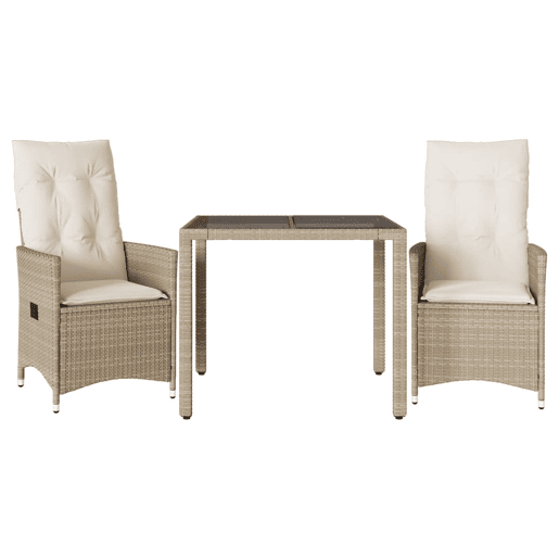 3 pcs conjunto bistrô - cadeiras de jardim - Cadeiras de exterior com almofadões vime PE bege