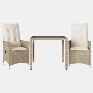 3 pcs conjunto bistrô - cadeiras de jardim - Cadeiras de exterior com almofadões vime PE bege