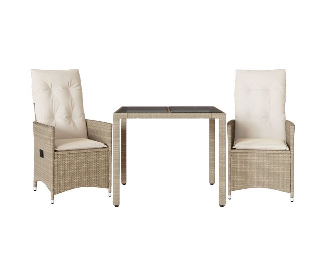 Conjunto de sillas y mesita de jardín - muebles de jardín 3 piezas ratán sintético cojín beige