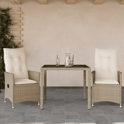 3 pcs conjunto bistrô - cadeiras de jardim - Cadeiras de exterior com almofadões vime PE bege