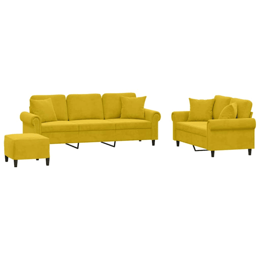 vidaXL 3 pcs conjunto de sofás com almofadas veludo amarelo