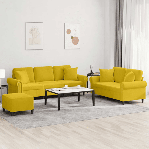 vidaXL 3 pcs conjunto de sofás com almofadas veludo amarelo