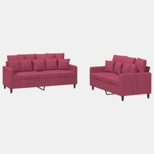 vidaXL 2 pcs conjunto de sofás com almofadões veludo vermelho tinto
