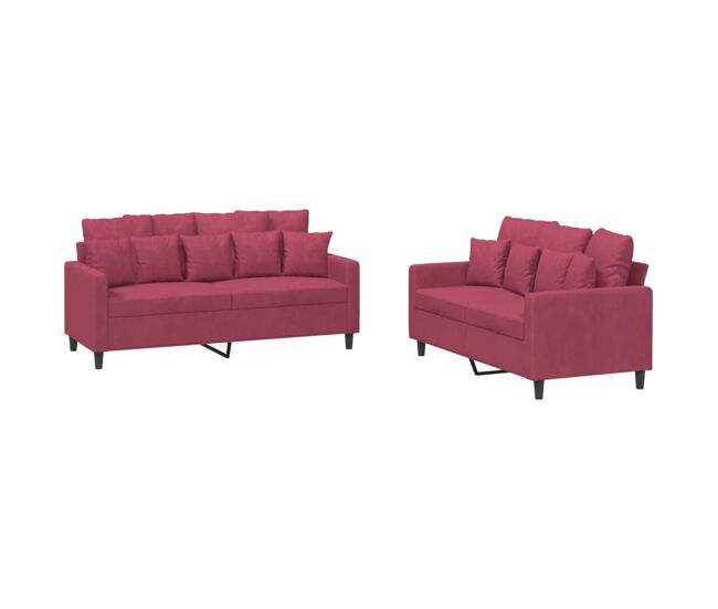 Vidaxl juego de sofás con cojines 2 piezas terciopelo rojo tinto