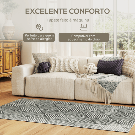 HOMCOM Tapete Sala de Estar 170x120 cm Tapete Lavável na Máquina de Lavar Pelo Curto Estilo Moderno Tapete para Sala de Estar Quarto Sala de Jantar Cinzento Escuro