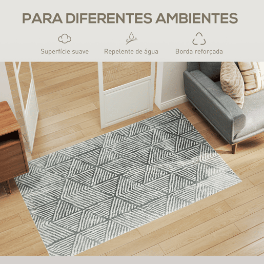 HOMCOM Tapete Sala de Estar 170x120 cm Tapete Lavável na Máquina de Lavar Pelo Curto Estilo Moderno Tapete para Sala de Estar Quarto Sala de Jantar Cinzento Escuro