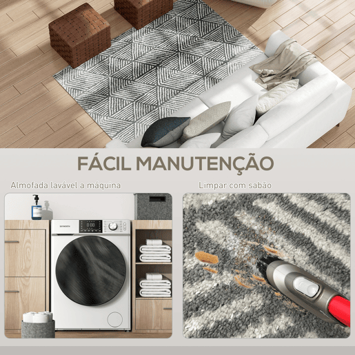 HOMCOM Tapete Sala de Estar 170x120 cm Tapete Lavável na Máquina de Lavar Pelo Curto Estilo Moderno Tapete para Sala de Estar Quarto Sala de Jantar Cinzento Escuro