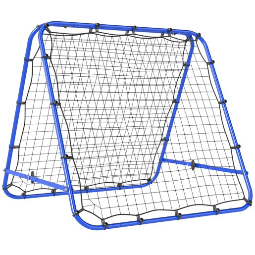 HOMCOM Rede de Rebote Dobrável para Treino Desportivo Ajustável em 5 Níveis de Ângulo com Tubo de Aço para Futebol Ténis e Basebol 100x95x90 cm Azul